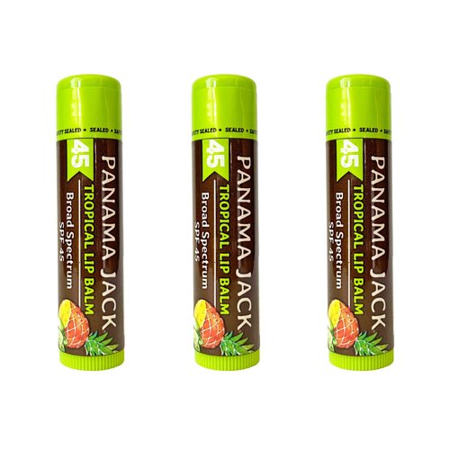 Panama Jack Sunscreen Lip Balm - SPF 45 Broad Spectrum Protection for Dry, Chapped Lips | Tropical Flavor, Pack of 3