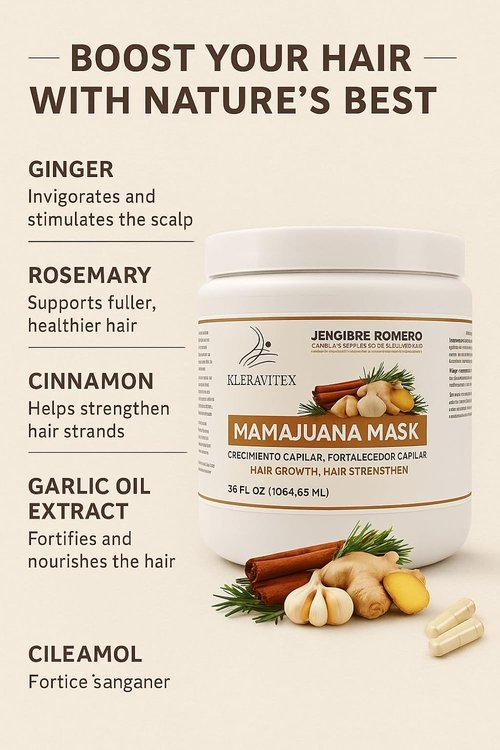 Kleravitex Mamajuana Hair Mask - Deep Conditioning Treatment with Ginger & Rosemary - 60 OZ Paraben & Sulfate Free for Dry, Damaged Hair Growth