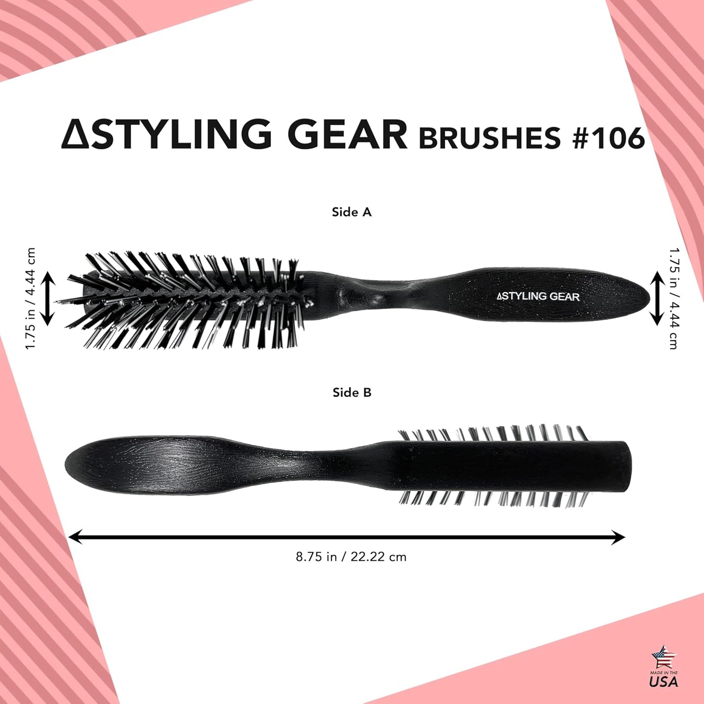 Styling Gear SG106 Hair Brush - 5 Row Slick Back & Teasing Brush for Effortless Styling | Black