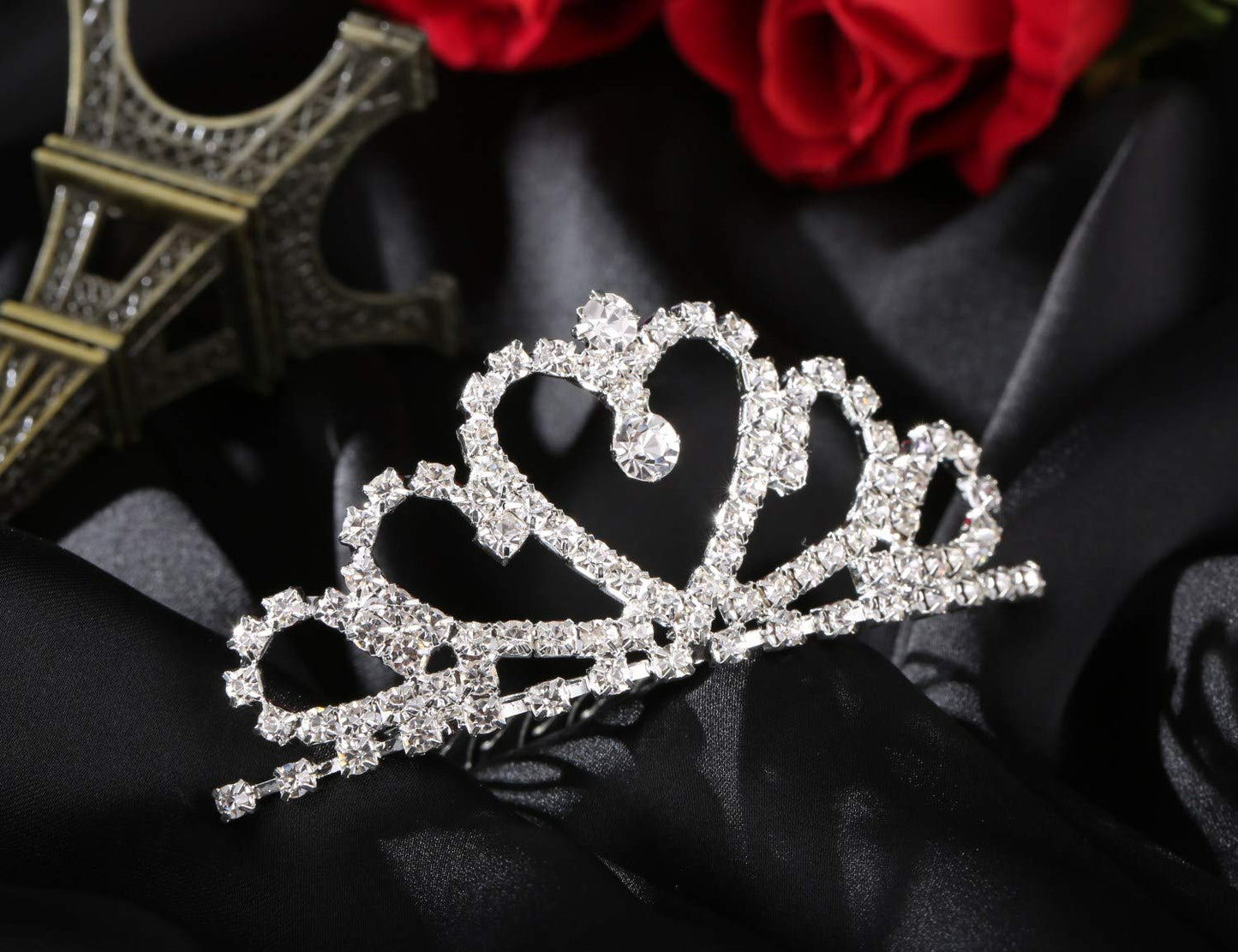 Lovelyshop Mini Heart Rhinestone Tiara for Wedding Bride Prom Birthday Pegeant Prinecess Party-6 Packs