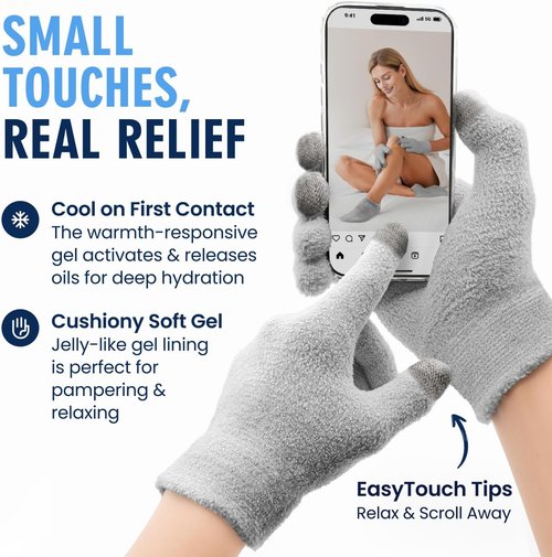Dr. Frederick’s Moisturizing Gel Gloves - Deep Hydration & Fast Relief for Dry Hands - Touchscreen-Friendly, Mango Butter & Shea Butter