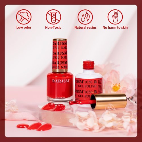 RARJSM Red Gel Nail Polish Set - Bright Red Air Dry Lacquer & Opaque Gel Polish | 15ml for DIY Nail Art