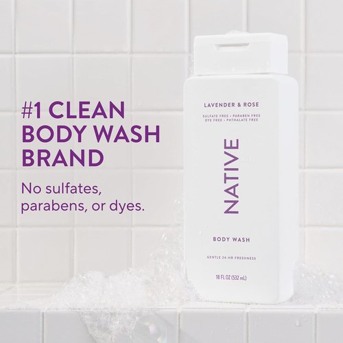 Native Body Wash - Naturally Derived Ingredients for Soft, Hydrated Skin | Lavender & Rose, 18 oz