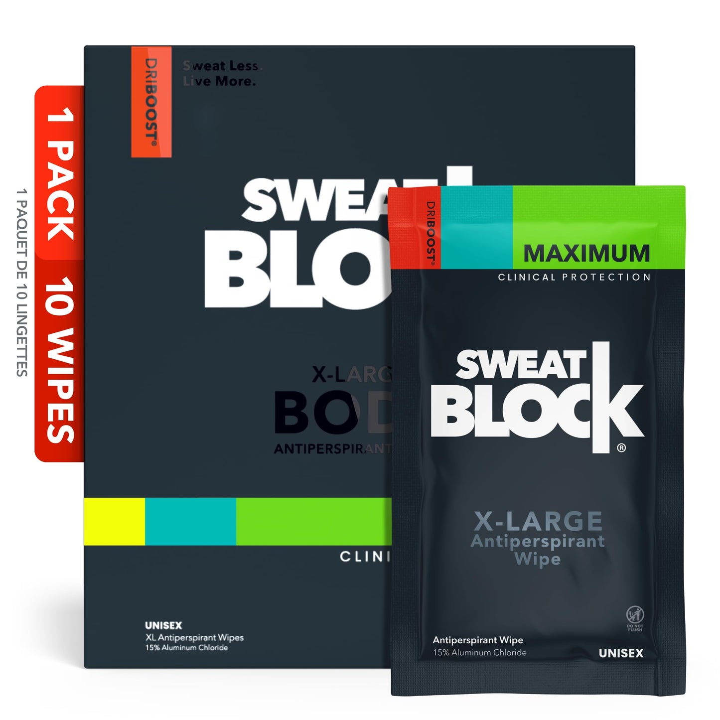 SweatBlock Antiperspirant Body Wipes for Men & Women - Max Clinical Strength Anti Sweat Wipes - Block Sweat & Treat Hyperhidrosis - 10 Unscented Wipes