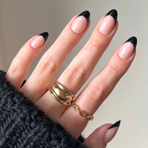 Glamnetic Press On Nails - Caviar | Semi-Transparent Short Almond Fake Nails, Salon Quality | 15 Sizes - 30 Nail Kit with Glue