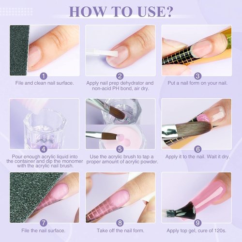 SAVILAND Acrylic Nail Kit for Beginners - Clear, White & Pink Powder, 1.7 fl oz Liquid, 100 Nail Forms