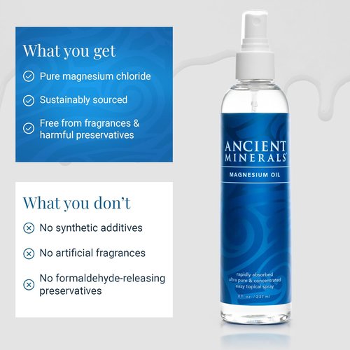 Ancient Minerals Magnesium Oil Spray - Pure Zechstein Magnesium Chloride for Skin Relief | 4 fl oz