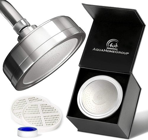 AquaHomeGroup - Chrome Filtered Shower Head with 2 Replacement Cartridges | Enhance Water Quality