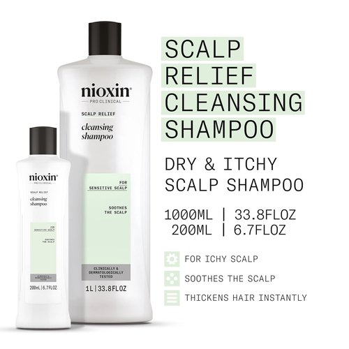 Nioxin Scalp Relief Cleansing Shampoo - Soothes & Hydrates Sensitive Scalp | Aloe Vera & Vitamin E Formula
