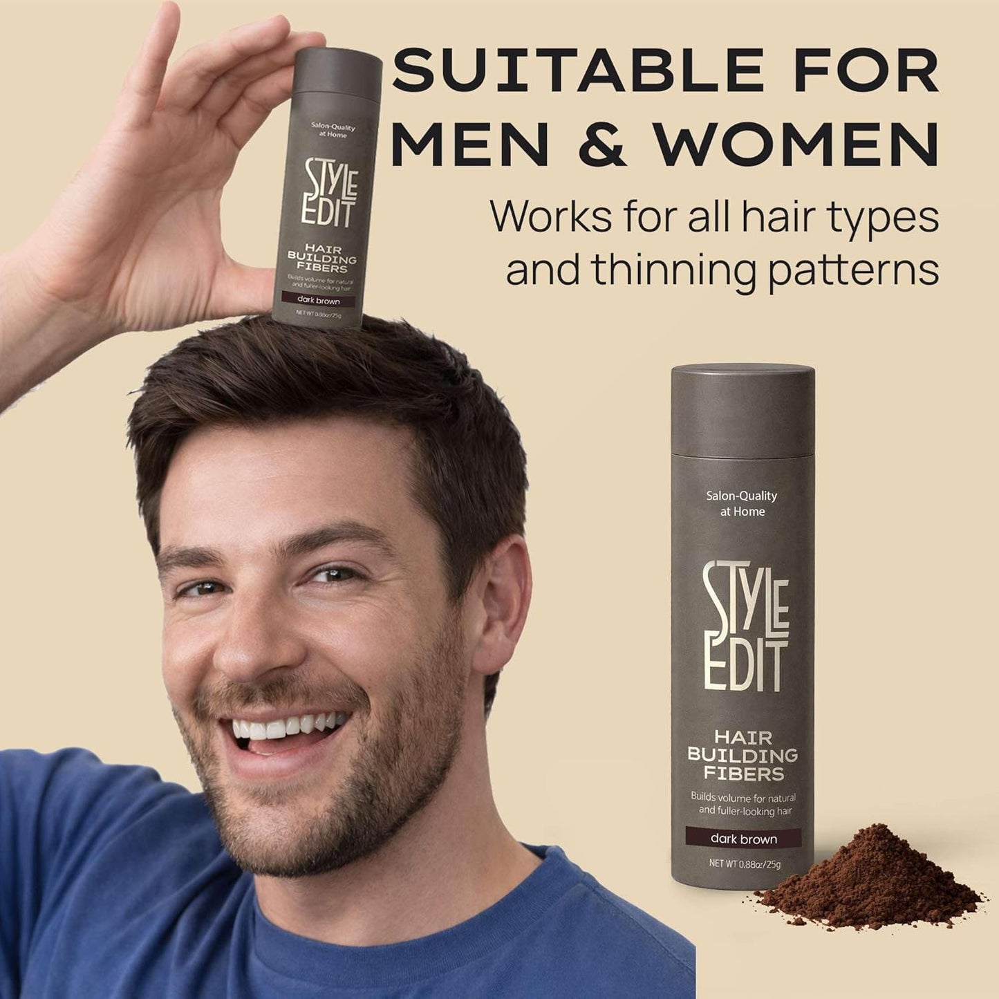 Style Edit Hair Building Fibers - Conceal Thinning Hair & Receding Hairlines | 100% Plant-Based, Dark Brown, 0.88oz