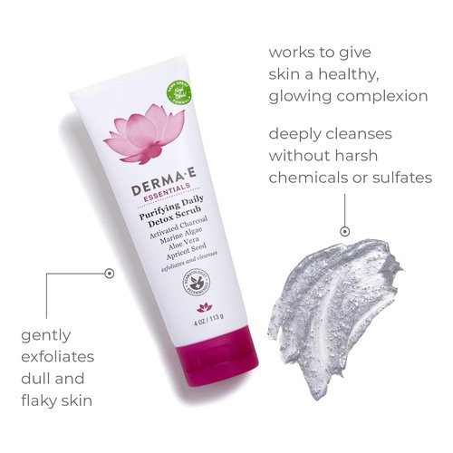 DERMA E Purifying Detox Facial Scrub - Activated Charcoal & Seaweed Extract, 4oz | Exfoliates & Brightens Skin