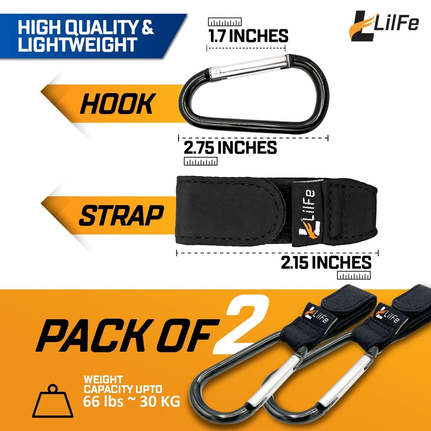 Skiennix Baby Stroller Hooks - 2 Pcs Durable & Stylish Clips for Diaper Bags | Multipurpose Mummy Hook for Prams & Carts