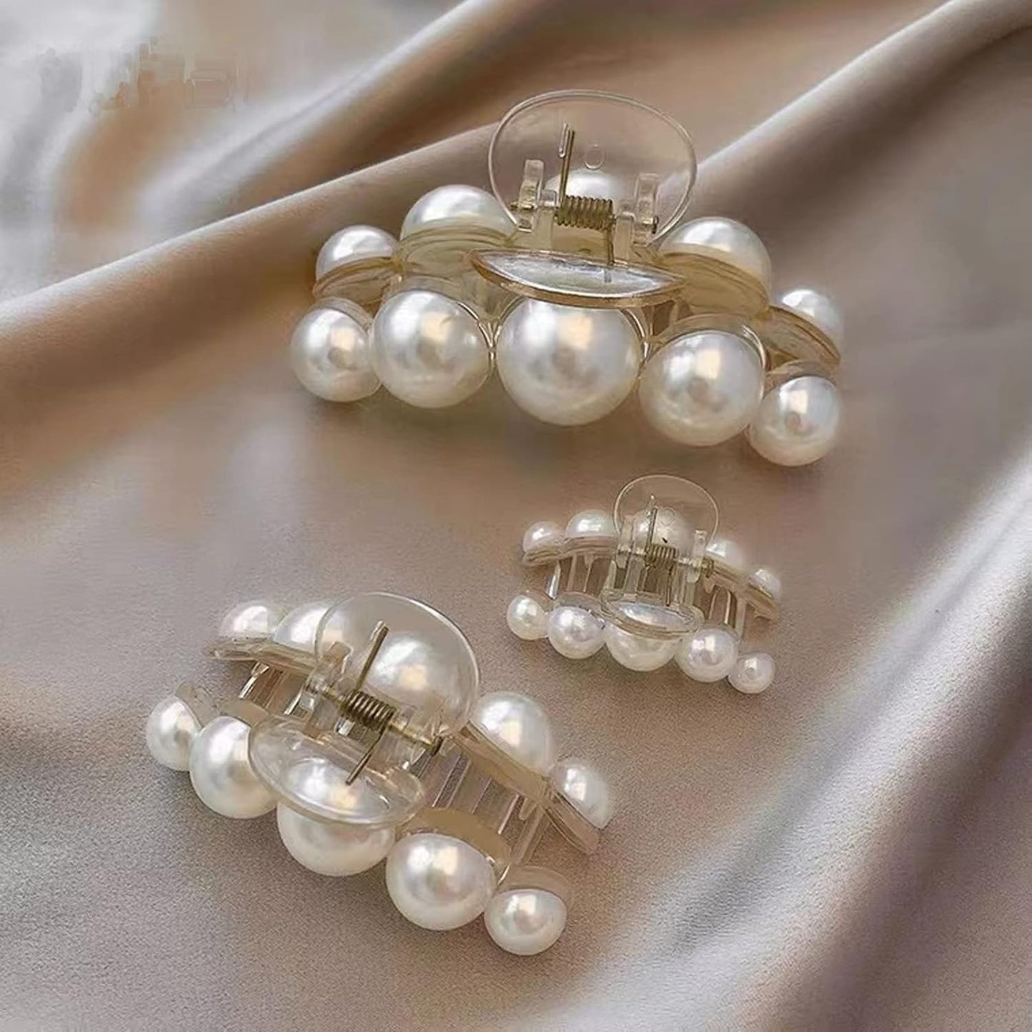 Skiennix Large Pearl Hair Claw Clips - Strong Hold No Slip Barrettes | 4-Piece Set for Women