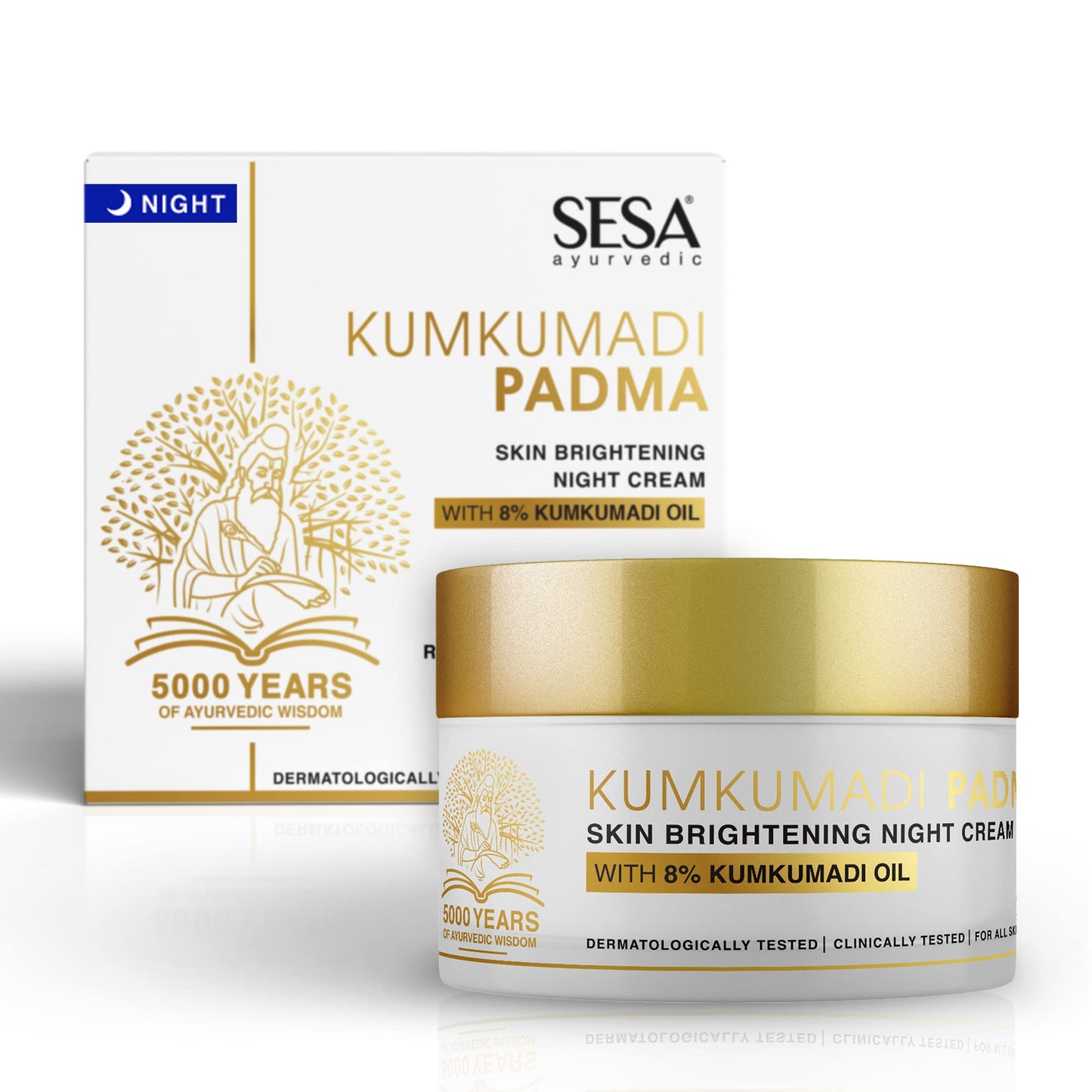 sesa 8% Kumkumadi Padma Night Cream Skin Brightening, Helps Reduce fine lines & wrinkles I Promotes Skin Rejuvenation & Skin Repair I Anti -Ageing, Even Skin Tone, 50g or 1.69 Oz