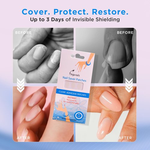 Nail Repair Patches - Clear Self-Adhesive Broken Nail Patches for Broken Fingernails - Split Fingernail Repair Sheet Instant Protection for Chips and Splits - 32 Pre-Shaped Tabs Manicure Saver Kit
