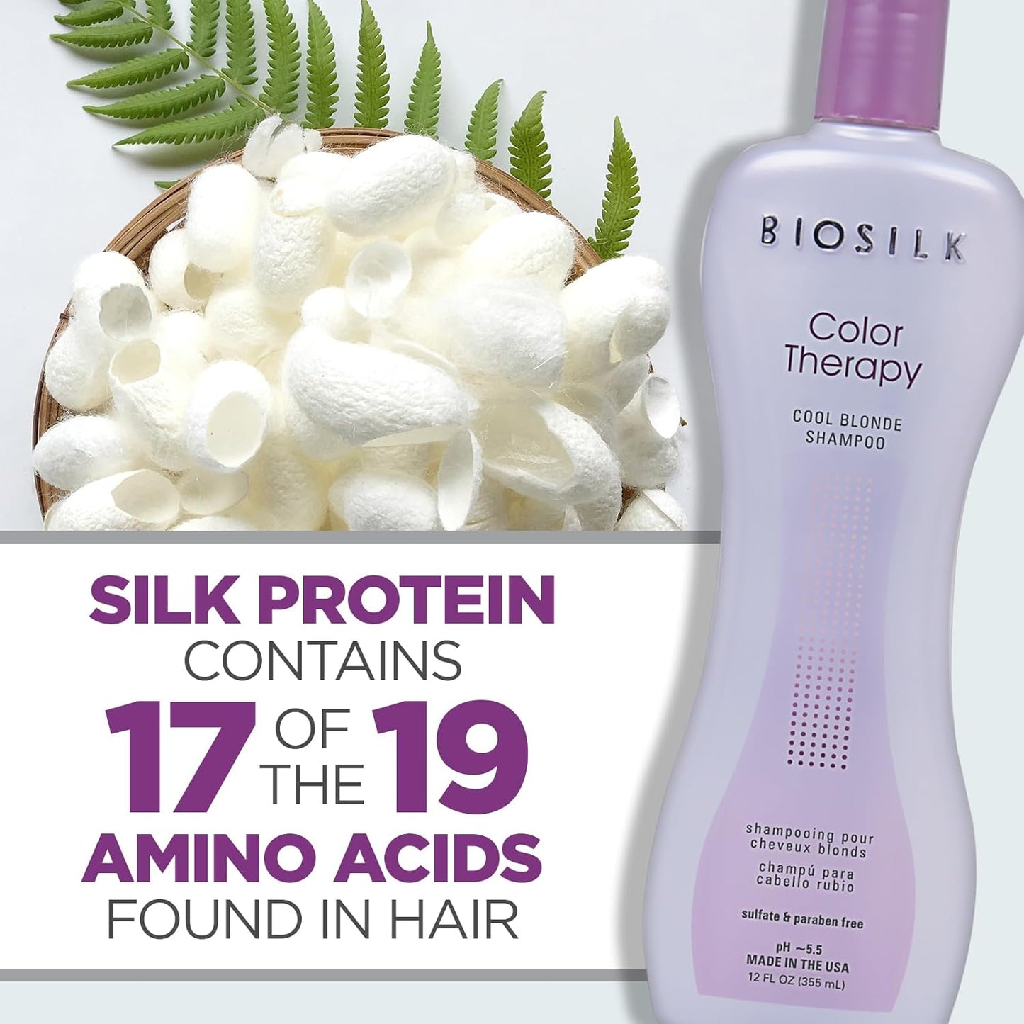 BioSilk Color Therapy Cool Blonde Shampoo - Protects Highlighted Hair & Balances Brassy Tones | 12 Oz