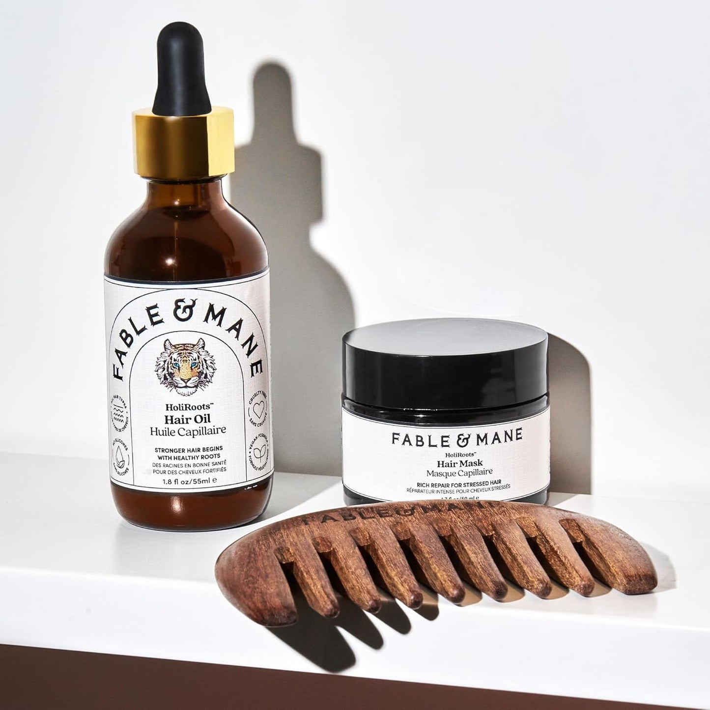 Fable & Mane Scalp Massager Comb - Wide-Toothed, 100% Natural Ebony Wood for Gentle Detangling and Scalp Massage
