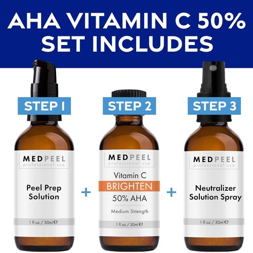 Medpeel Chemical Peel Kit - 50% AHA & Vitamin C for Brightening | Professional Grade, 1oz/30ml (Set of 3)
