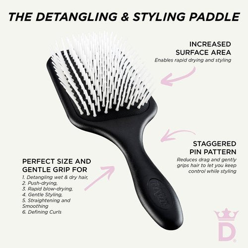 Denman Detangling & Styling Paddle Brush – Wet or Dry Hair Detangler & Styler for Curly, Coily, Straight, Thick & Long Hair – Ideal for Women & Men