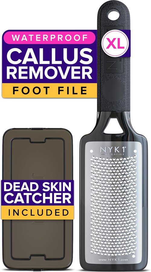NYK1 Megafile Foot Callus Remover - Rustproof XL Size with Skin Catcher for Wet & Dry Use