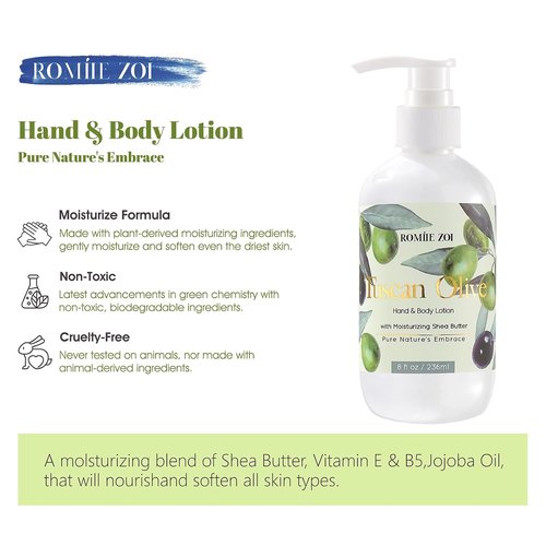 ROMIIE ZOI Daily Hand & Body Lotion - Moisturizing Shea Butter with Tuscan Olive - 236 ML / 8 FL OZ
