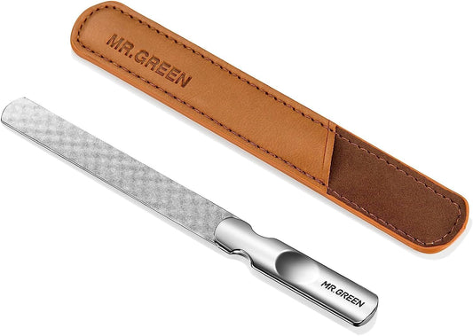 Skiennix Stainless Steel Nail File - Double-Sided Design with Anti-Slip Handle & Leather Case