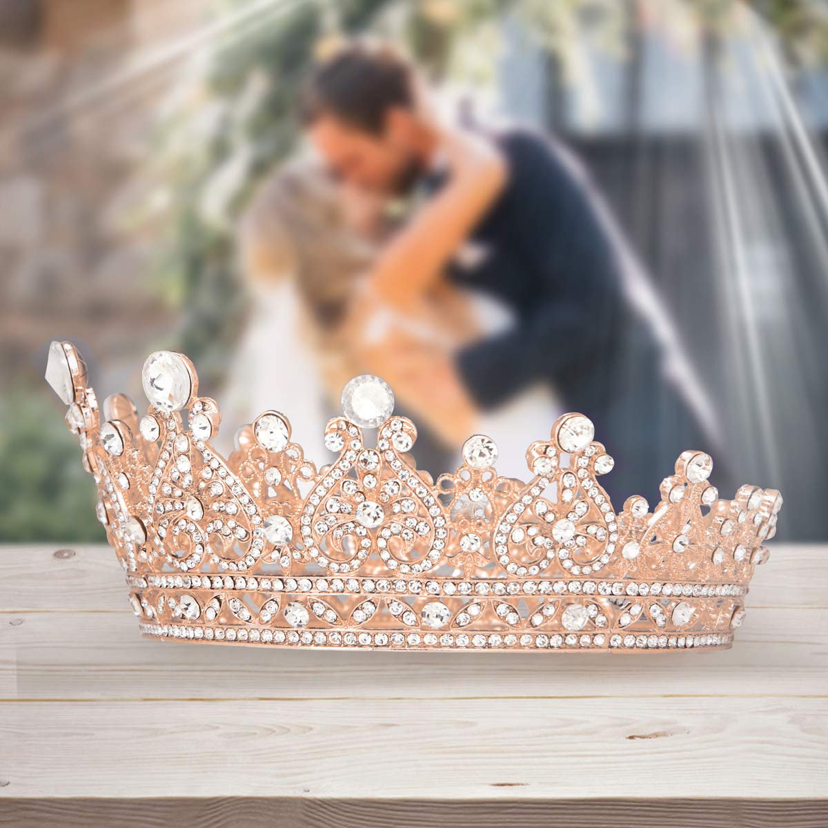 Vofler Rose Gold Crown Tiara for Women Queen-Crystal Rhinestone Hair Jewelry Decor for Lady Girls Bridal Bride Princess Quinceanera Birthday Wedding Pageant Prom Homecoming Halloween Costume Party