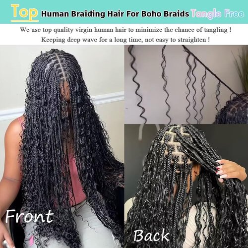 Human Braiding Hair for Boho Braids Deep Wave Bundles Human Hair 150g 6 Bundles/Pack 14 Inch Bulk Boho Hair for Braiding 12A Brazilian Curly Boho Braids Human Hair Braiding Hair Natural Color