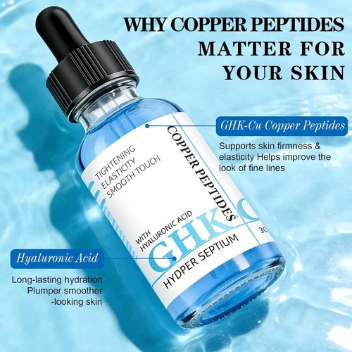 GHK-Cu Copper Peptide Facial Serum - Lightweight Hydration with Hyaluronic Acid - 1 fl oz