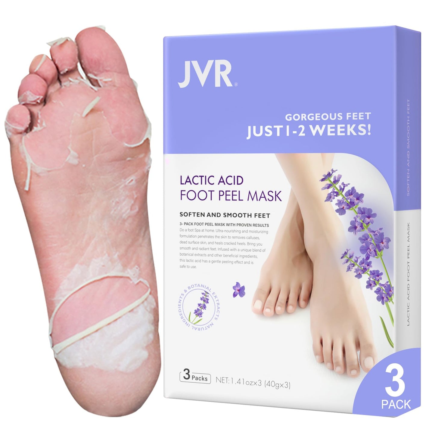 Foot Peel Mask - 3 Pairs - Exfoliating Peeling Callus Remover, Repairs Cracked Heels & Dead, Dry Skin, for Smoother and Softer Feet (Lavender)