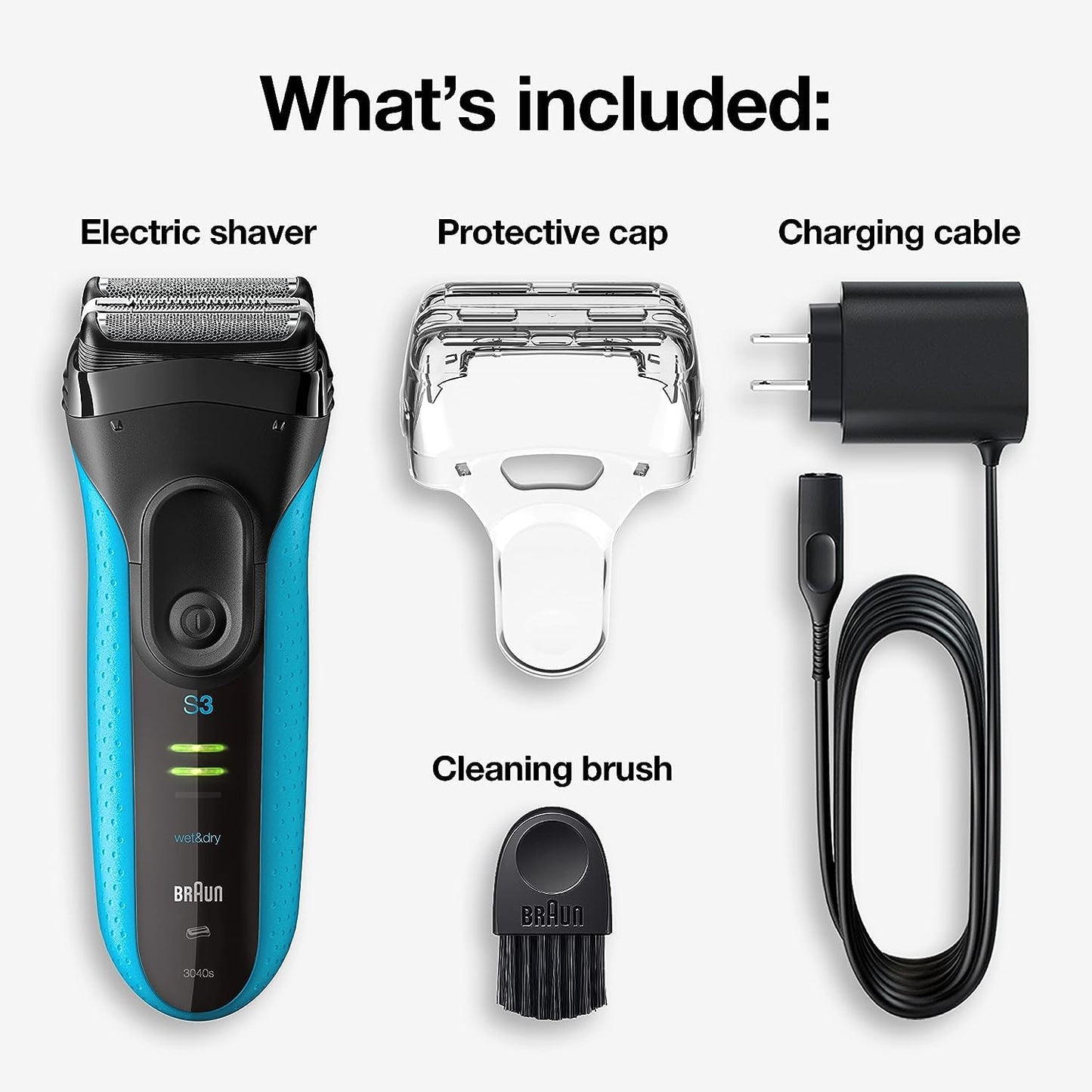 Braun Electric Series 3 Razor - Rechargeable Wet & Dry Foil Shaver with Precision Trimmer | Blue/Black, 4 Piece