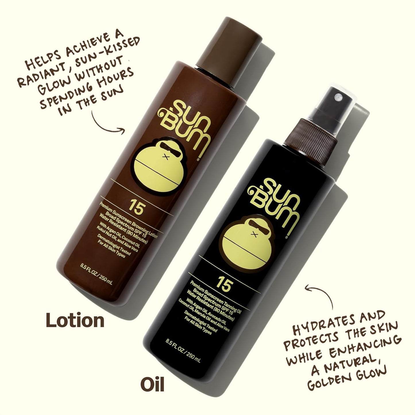 Sun Bum SPF 15 Browning Body Lotion - Water-Resistant Tanning Lotion with Vitamin E - 8.5 Fl Oz