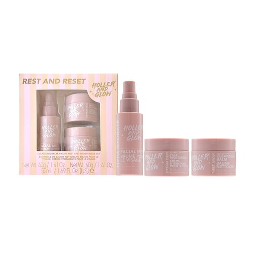 Holler And Glow Rest And Reset Cleansing Balm, Facial Mist And Moisturizer Set, Hydrating Face Spray, Cleanser & Makeup Remover, Nourishing, Stocking Stuffer For Teen Girls, 3 Piece Easter Gift