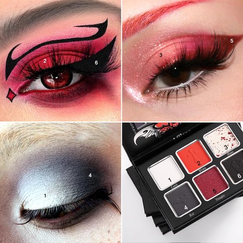 Regine Switzerland Black Red Eyeshadow Palette - Highly Pigmented 6-Color Matte & Shimmer for Gothic Looks