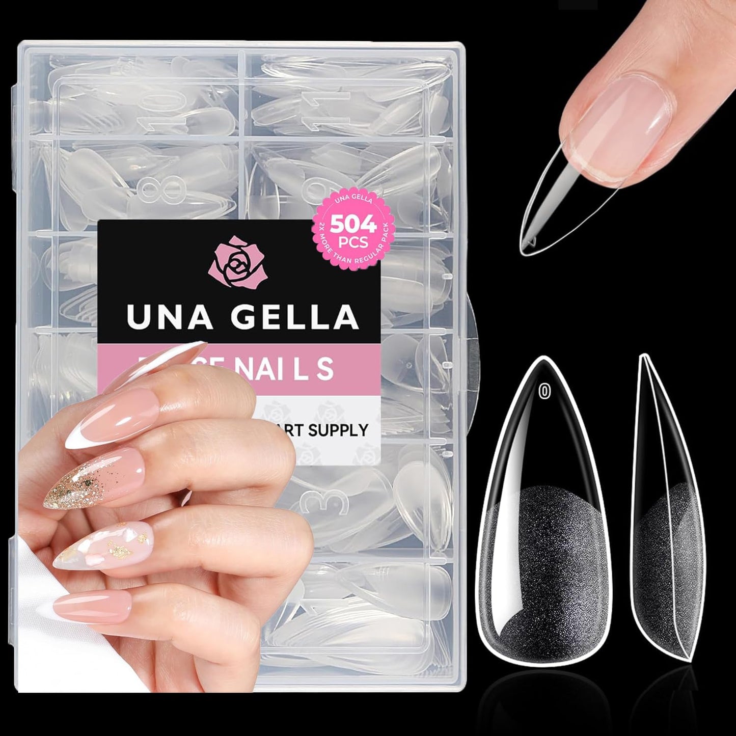UNA GELLA Nail Tips 504pcs Full Cover Half Matte Fake Nails