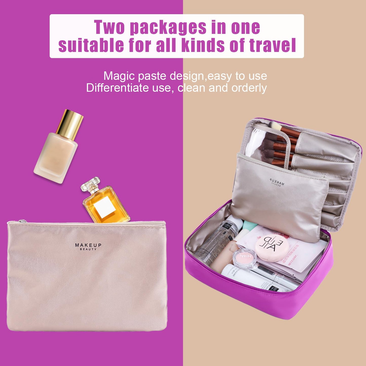 Travel Makeup Bag Cosmetic Bag Makeup Bag Toiletry bag for women and men (Deep purple)