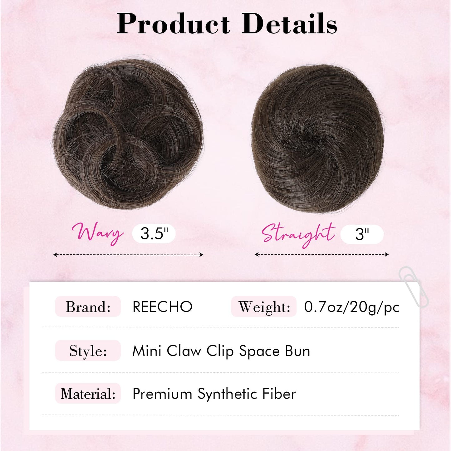 REECHO 2 PCS Mini Claw Clip in Messy & Cat Ears Hair Bun Extensions HB001 Wig Accessory Updo Hairpieces for Women Girls (Pack of 2-3" Straight, Natural Blonde)