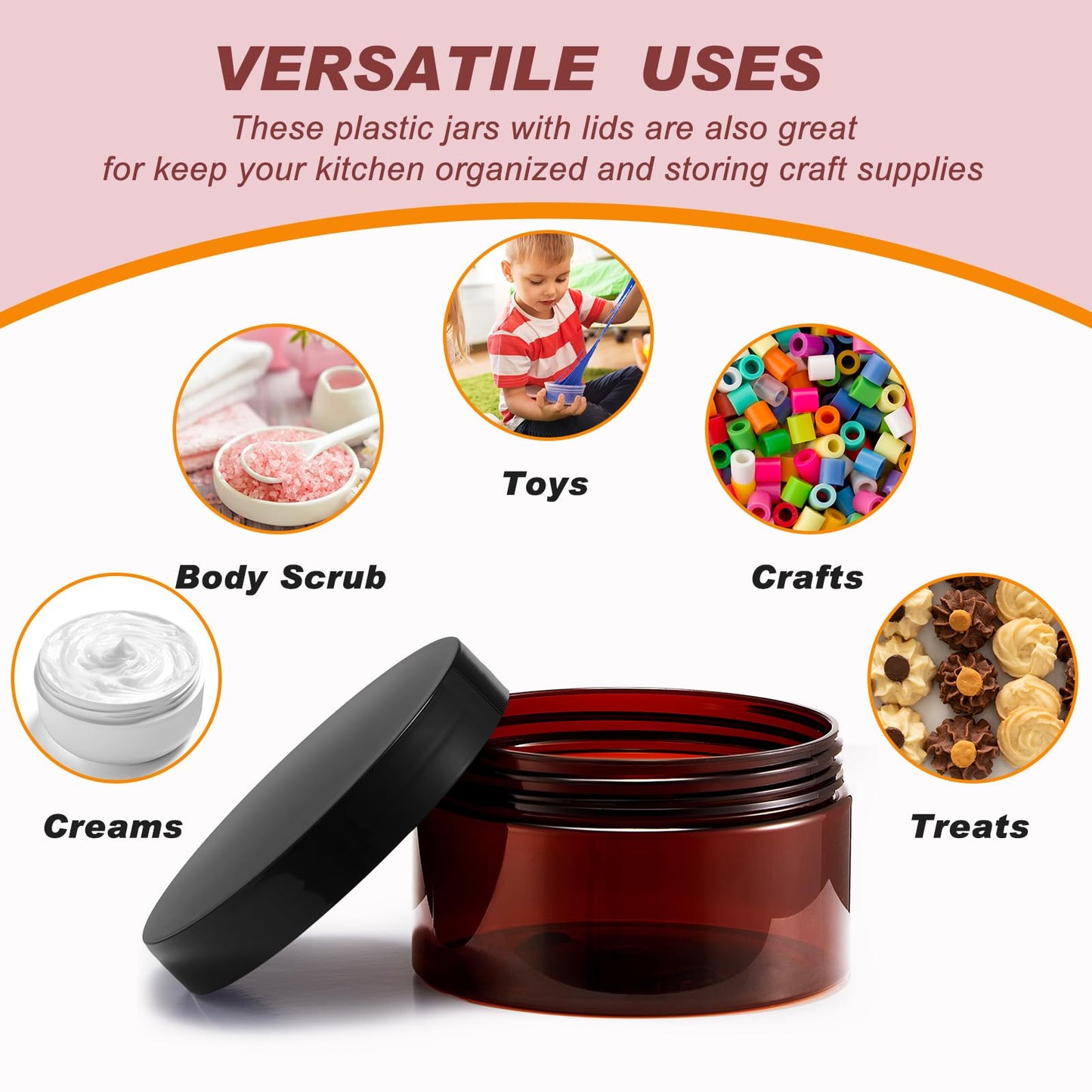 Dandat 24 Pcs 8 oz Plastic Jars with Lid and Label PET Cosmetic Containers Leak Proof Empty Cosmetic Jars Refillable Storage Travel Containers for Lotion Cream Gel Powder(Amber)