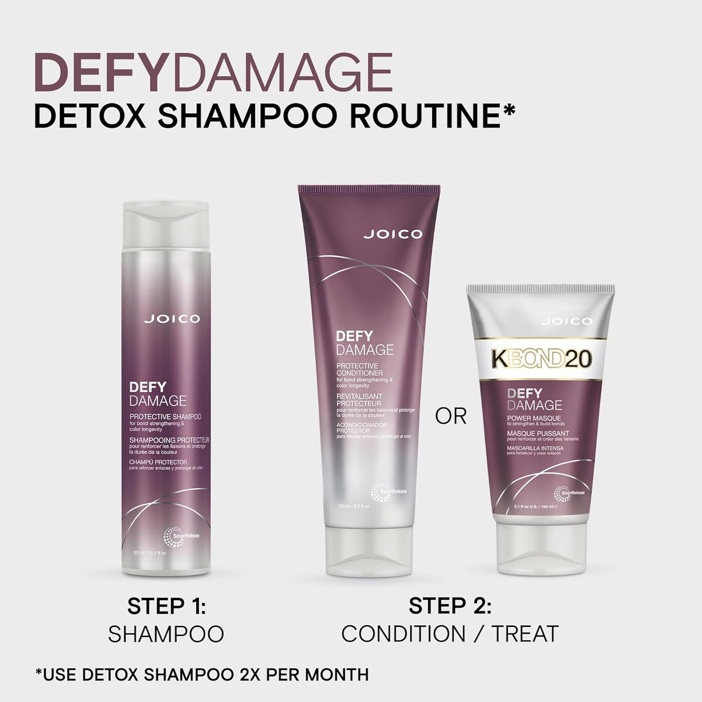 Joico Defy Damage Detox Shampoo - Removes Chlorine & Hard Water Residue | Strengthens Hair Color | Vegan & Sulfate-Free