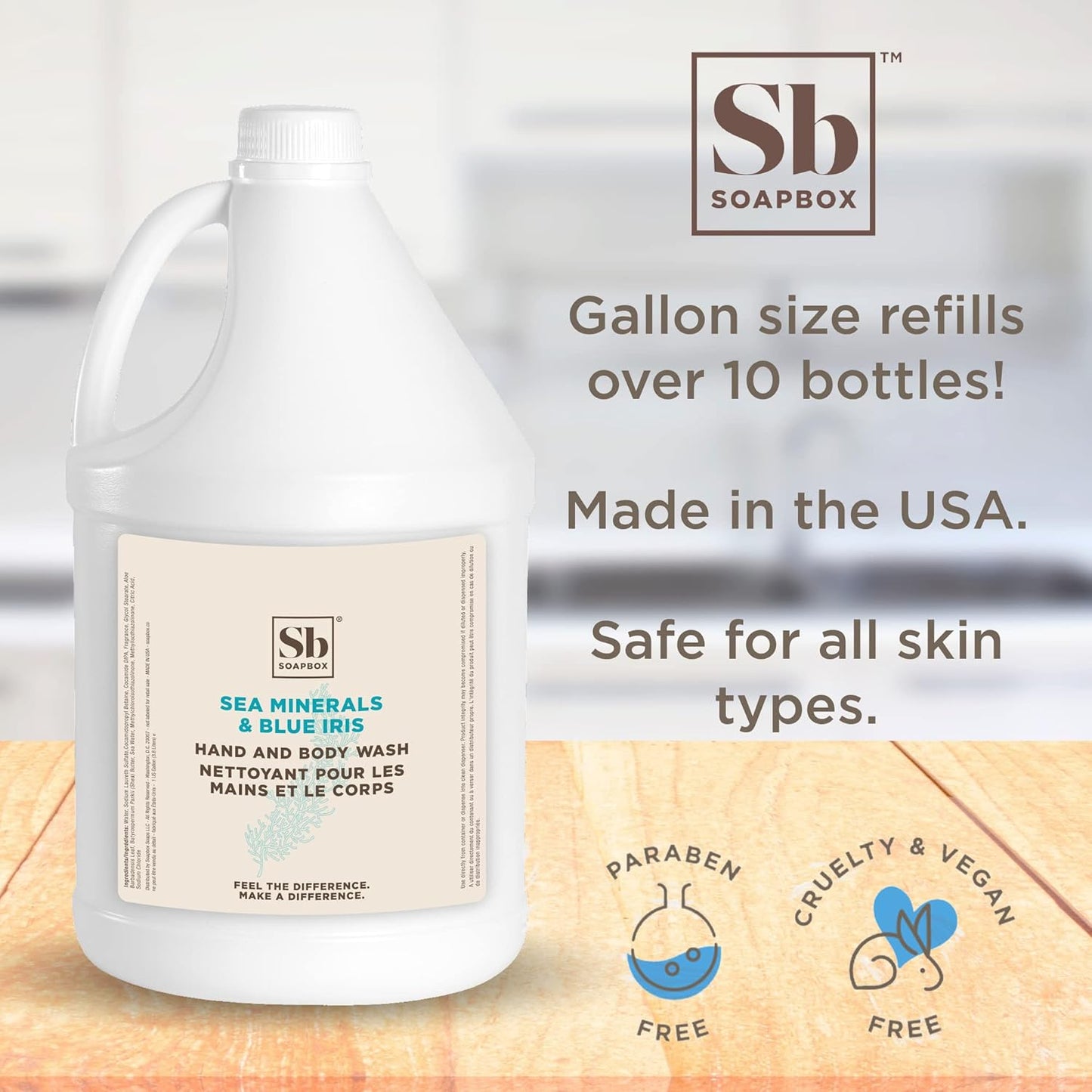 Soapbox Liquid Hand Soap - Gentle, Moisturizing Body Wash with Sea Minerals & Blue Iris | Gallon Size, Vegan & Cruelty-Free