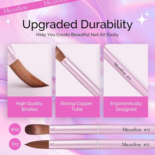 MelodySusie Acrylic Nail Brush Set - 4 Professional Brushes for Acrylic Powder & 3D Nail Art | Sizes 8/12/14/16