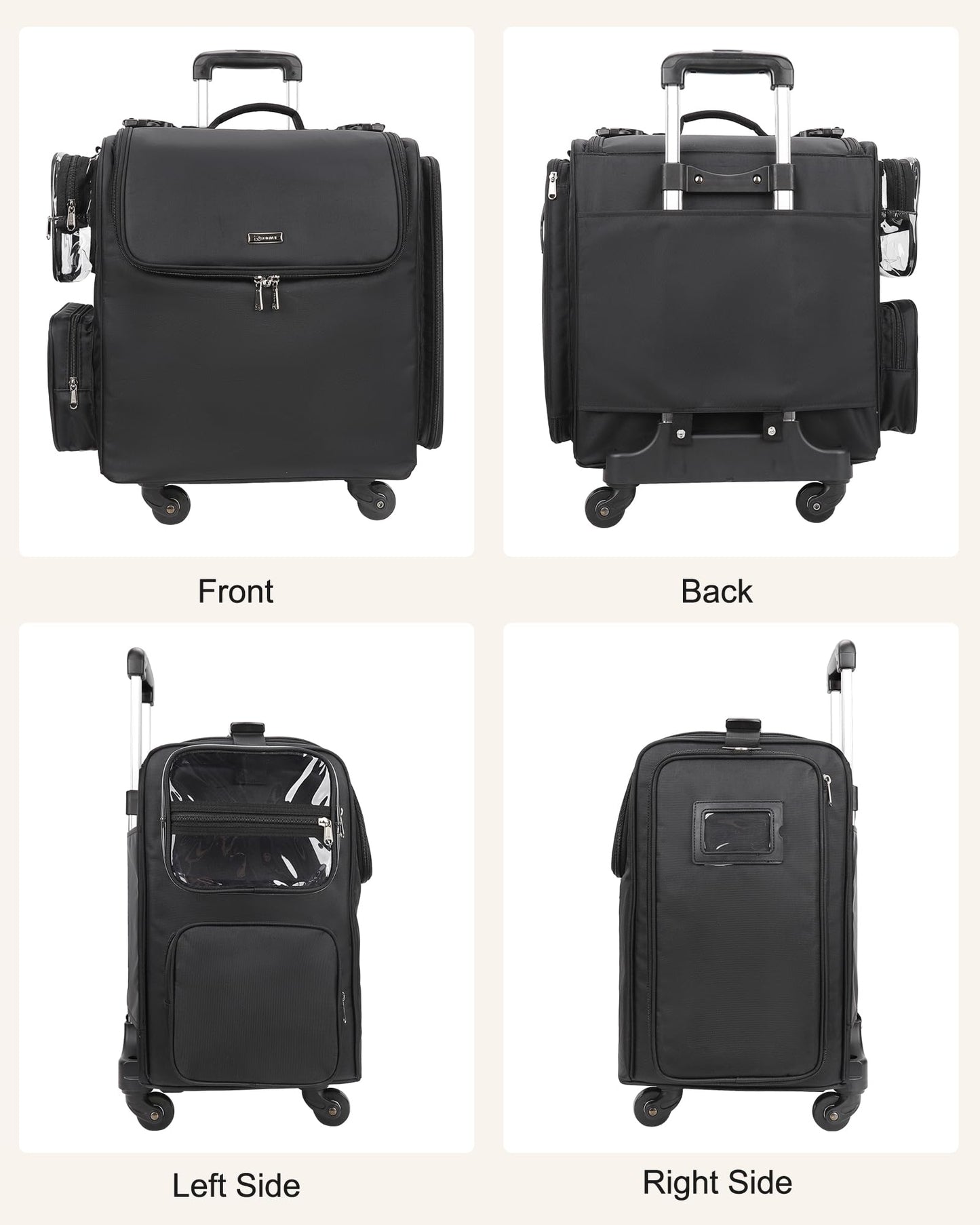 Relavel Rolling Makeup Train Case with 6 Pcs Clear Makeup Bags, Hairstylist Traveling Bag with 4 Wheels, Heat Insulation Full Layer, Adjustable Dividers, Hair Tools and Cosmetics Storage Organizer