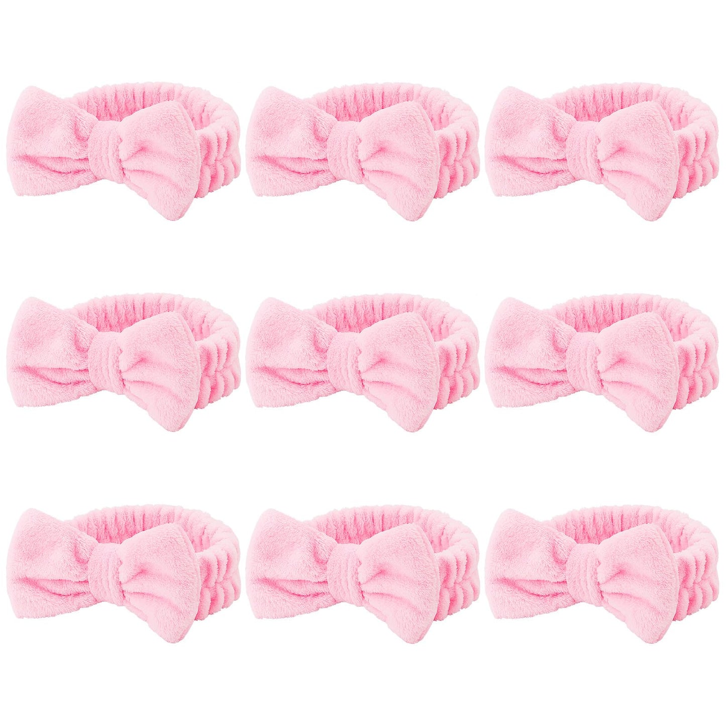 Casoty 9 Pcs Pink Spa Headband, Sleepover Party Favors, Soft Coral Fleece Makeup Hair Band, Skincare Headbands, Makeup Headband for Face Washing Shower Yoga Spa Party