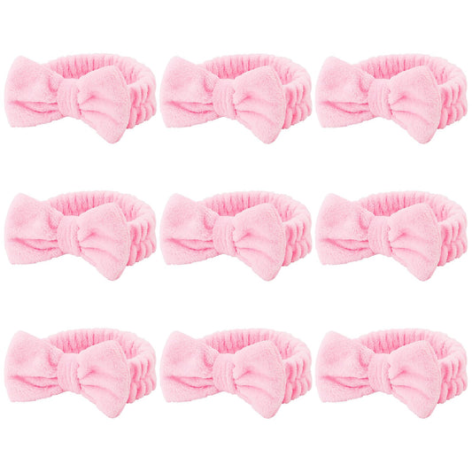 Casoty 9 Pcs Pink Spa Headband, Sleepover Party Favors, Soft Coral Fleece Makeup Hair Band, Skincare Headbands, Makeup Headband for Face Washing Shower Yoga Spa Party