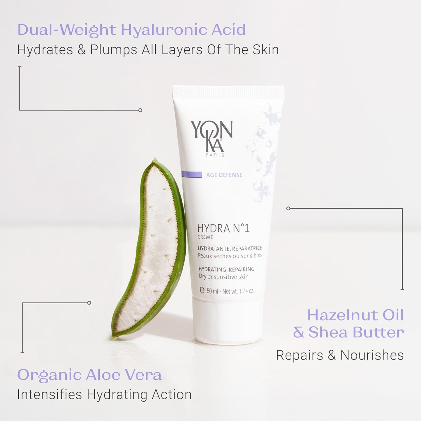 Yonka Daily Reparative Moisturizer - Rich Anti-Aging Hydra No. 1 Creme with Hyaluronic Acid & Vitamins A, C, E for Dry Skin