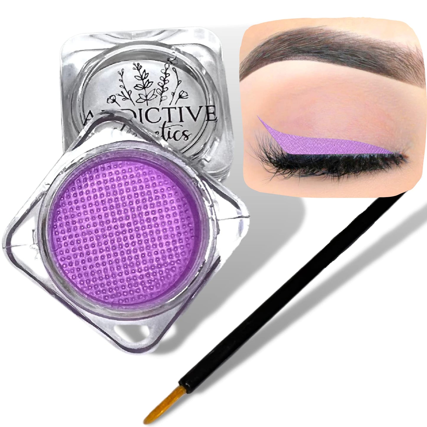 Addictive Cosmetics Soft Lilac Cake Eyeliner with Applicator Brush - Water Activated Dry Pressed Eyeliner - Long-Lasting, Vibrant Color, Smudge Resistant - Vegan Cruelty Free (Soft Lilac)