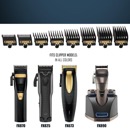 BaByliss Premium Clipper Guards - 8-Pack Replacement Guards for FX825, FX870, FX880 & FX673 - Black