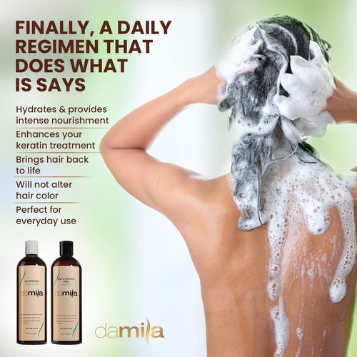 Damila Professional Keratin Shampoo & Conditioner Set - Salt & Sulfate Free for Color-Treated Hair | 4 Fl Oz