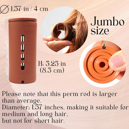 Perm Rods by Extra Large | Jumbo 18 Pcs Hair Rollers for Natural & Long Hair - 3.25in Brown