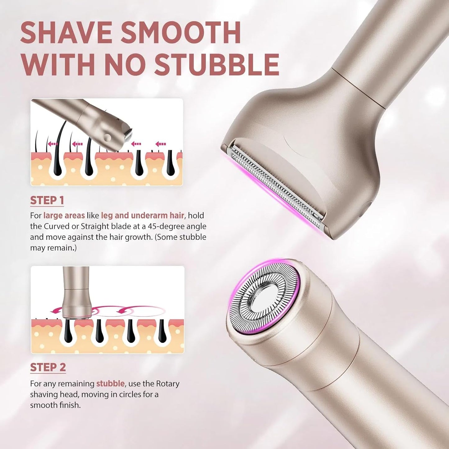 Skiennix Electric Razor for Women - 2-in-1 Painless Rechargeable Shaver for Face, Legs & Bikini Area